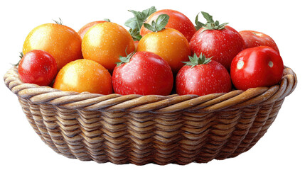 Basket of Fresh Fruits: A rustic woven basket overflows with a colorful assortment of ripe, juicy fruits, exuding a sense of natural abundance and healthy living.