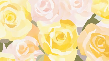 Stunning Yellow and Pastel Roses Floral Art Print Design