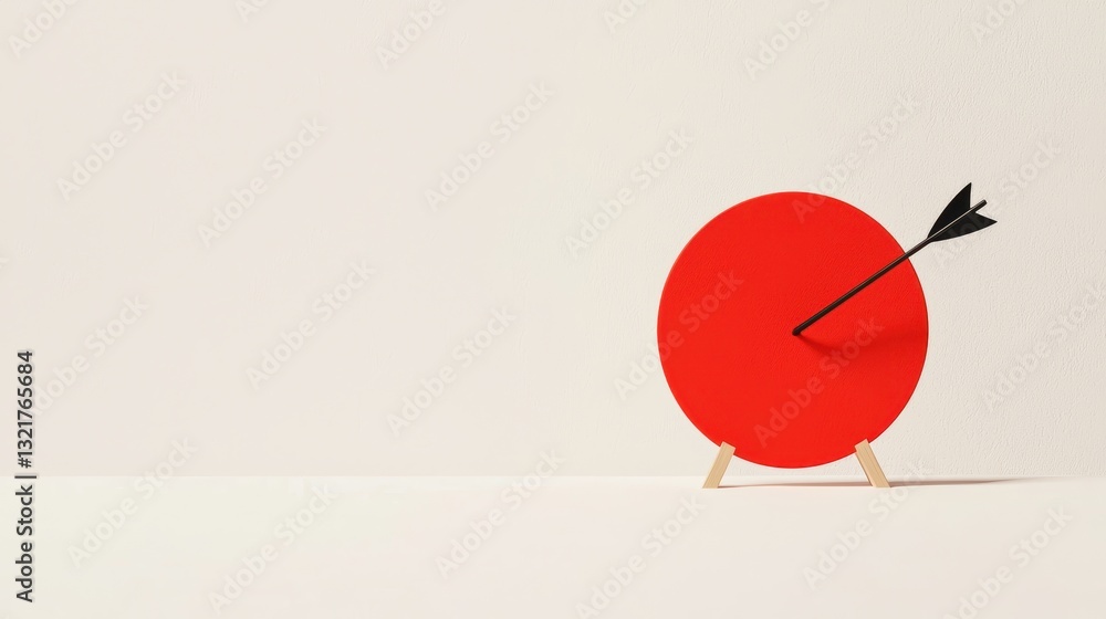 Poster bright red target symbol with arrow on a minimal background for concept of achievement and focus