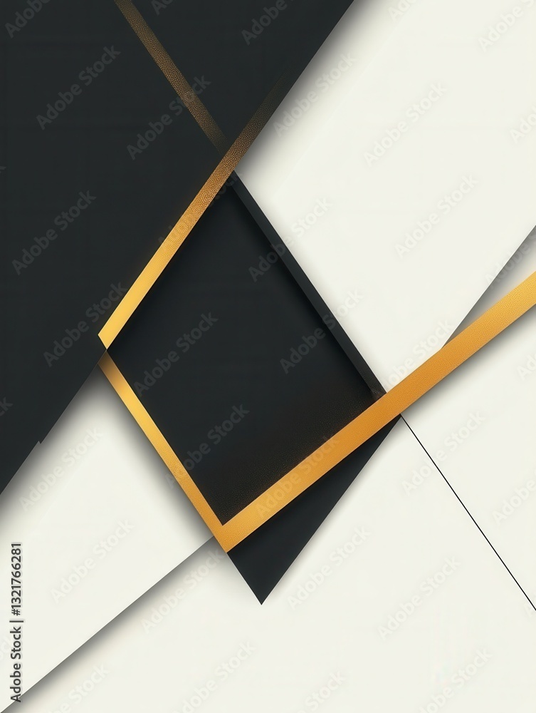 Poster geometric shapes create a modern aesthetic with a minimalist black, white, and gold design for a sty
