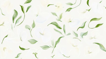 Delicate Watercolor Floral Pattern. Elegant White Flowers and Soft Green Leaves. Perfect for Wedding Invitations, Fabric, and Home Decor.