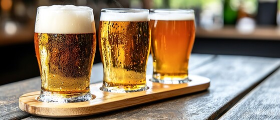 Craft beer tasting experience brewery beverage showcase rustic bar close-up flavor exploration