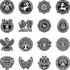 Bundle of Greek Mythology Symbols Glyph Icons 

