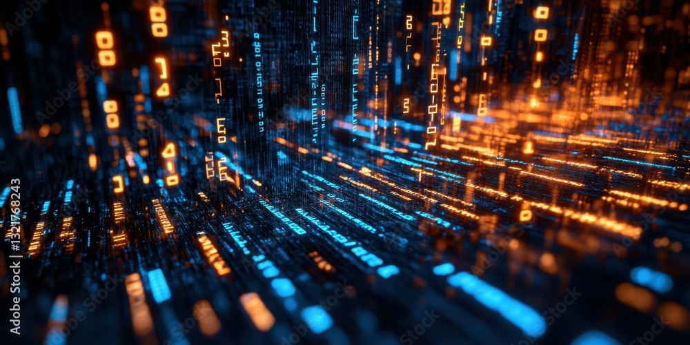 Poster colorful digital data streams create a futuristic atmosphere in a virtual environment at night showc