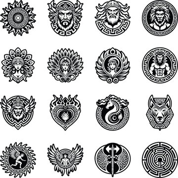 Collection of Glyph Ancient Greek Mythology Icons 

