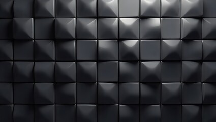 Fototapeta premium Dark Geometric Padded Tiles with Glossy Highlights. Modern 3D Cushion-Like Square Grid for Interior Decor.