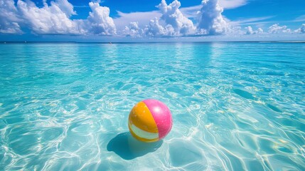 Turquoise Ocean with Colorful Beach Ball