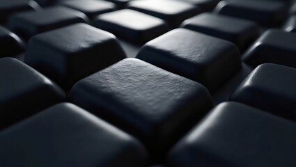 Obraz premium Close-Up of Black Textured Squares in a Minimalist Grid. Moody Dark Cubic Layout Showcasing Subtle Matte Surfaces.