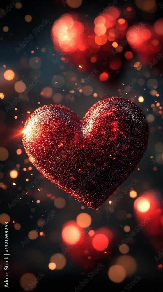 Poster sparkling red hearts create a magical atmosphere filled with shimmering light and warmth