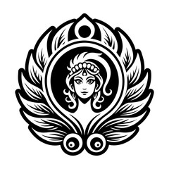 A glyph style icon of peacock goddess symbol