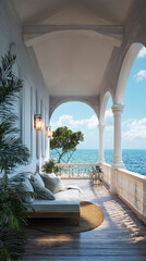 Fototapeta premium Serene Ocean View Balcony with Lounge Area