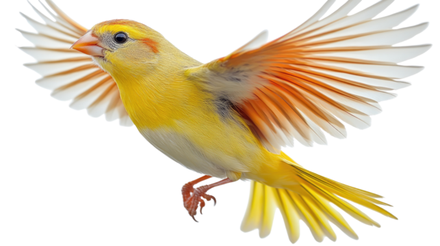 Canary's Flight: A bright canary soars through the air with wings outstretched, a symbol of freedom and the beauty of the natural world, perfect for capturing the spirit of flight.