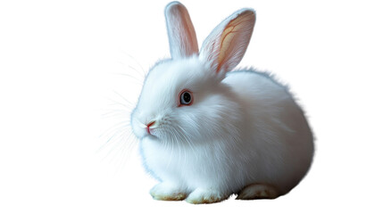 Obraz premium Fluffy White Rabbit: A charming, pure white rabbit with delicate features and alert ears sits gracefully. Capturing the gentle innocence of this adorable creature.