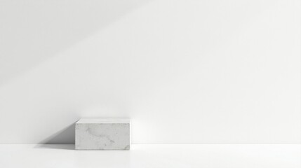 Fototapeta premium Minimalist White Cube on a Pristine Surface Against a Clean Wall with Subtle Shadow