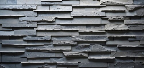 Layered Gray Stone Panels with Subtle Textures. Banner of Modern Slate Stacks for Refined Interior Designs.