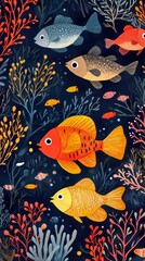 Fototapeta premium Colorful Underwater Scene With Various Species of Fish Swimming Among Vibrant Coral Reefs