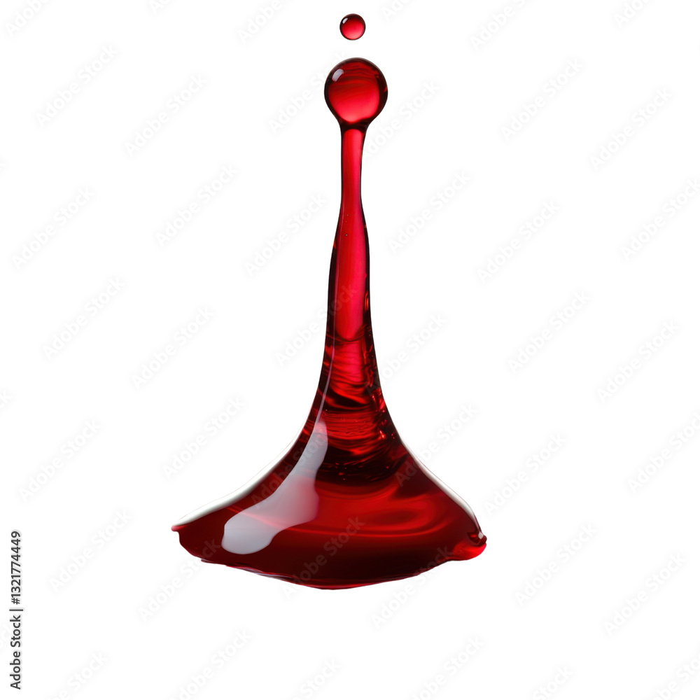 Poster red liquid droplet splashing with dynamic motion and glossy finish