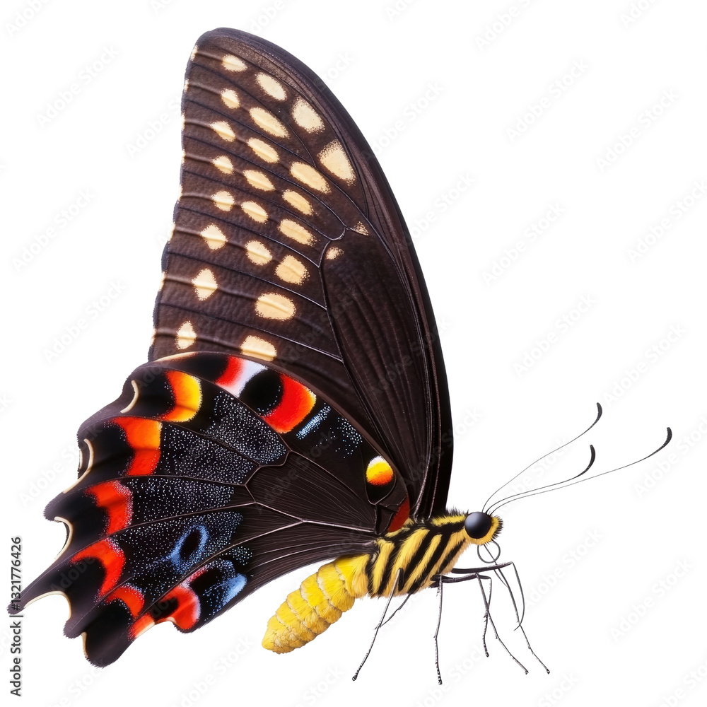 Poster graceful butterfly with intricate patterns against a dark black background showcasing nature's beaut