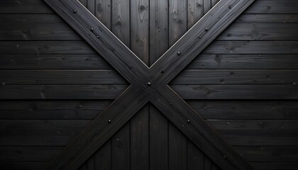 Black Wooden X with Rustic Rivets. Dark Barn-Style Door for Modern Farmhouse Interiors.