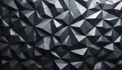 Obraz premium Dark 3D Faceted Surface with Subtle Marble Veins. Polygonal Abstract Geometry in Monochrome Tones.
