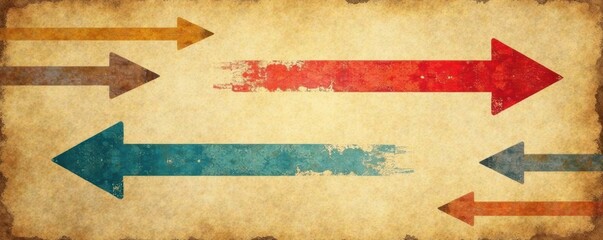 Set of aged vector arrows overlaid on antique photo background, brown, media, direction