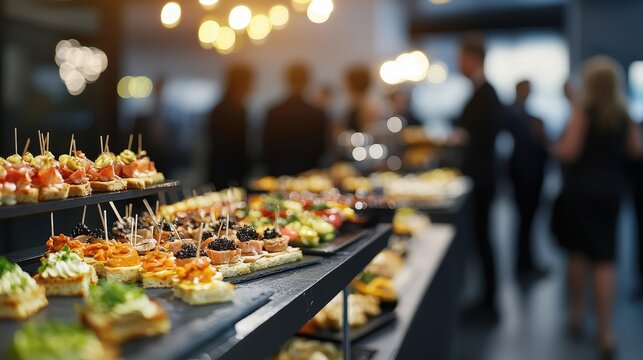 Elegant appetizers adorn a buffet table, symbolizing sophistication and social gatherings. Ideal for event planning, catering, and corporate events promotion.