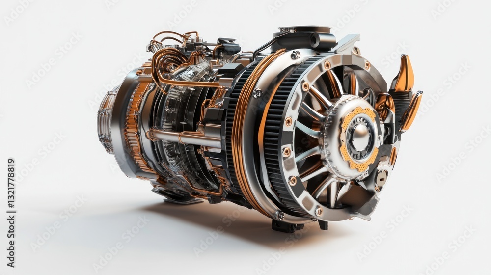 Poster detailed 3d render of a powerful turboprop engine, showcasing its intricate internal components and 