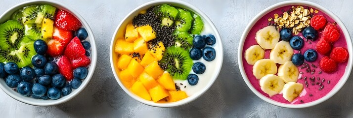 Vibrant and Nourishing Fruit Smoothie Bowls Loaded with Superfoods and Toppings for a Healthy Breakfast or Snack
