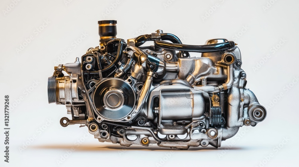 Aufkleber Detailed close-up of a complex internal combustion engine, showcasing its intricate components and mechanical design.
