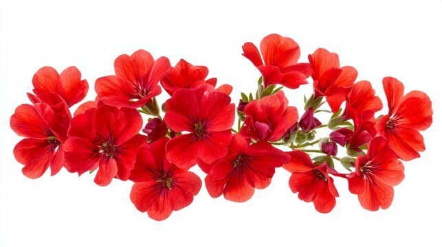 A bright geranium plant with clusters of vibrant red flowers, floating in an empty frame --chaos 20 --ar 16:9 --quality 2 --v 6.1 Job ID: 47038cdf-cf36-4d12-a979-03427fe2ed42