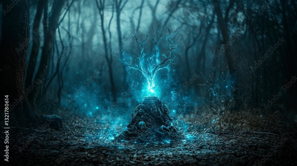 Poster mystical encounter krithong uses magical artifact in enchanted forest fantasy art ethereal scene