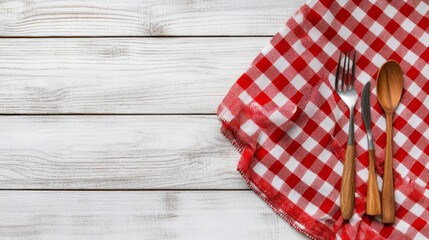 Obraz premium Rustic Red Gingham Table Setting - Simple elegance, rustic charm, country kitchen, home cooking, family meal