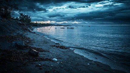 Fototapeta premium Phra aphai mani gazes at the stormy shoreline seaside landscape photography dramatic mood serene viewpoint