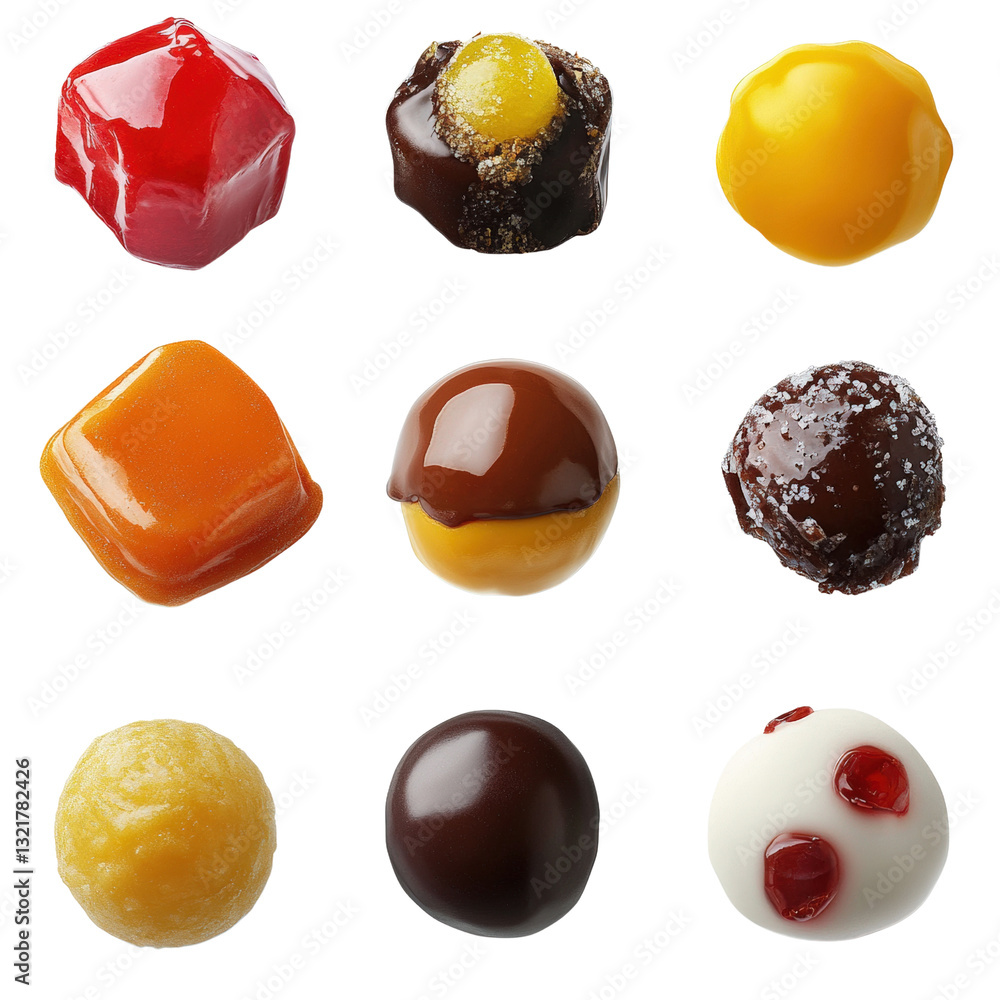 Poster an assortment of colorful candies displayed together in various shapes and sizes for a sweet treat e