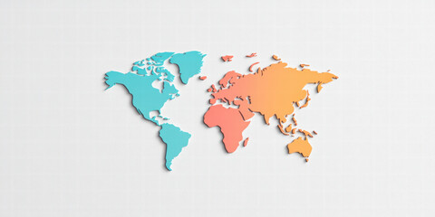 Obraz premium Stylized world map in blue, orange, and pink colors on light background