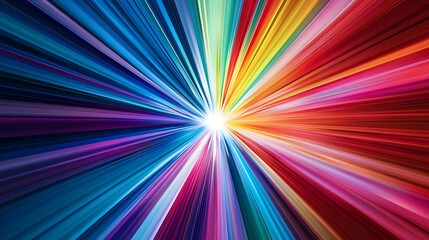 Fototapeta premium Vivid Colors in Motion With Bright Light Rays from Central Point and White Light Background