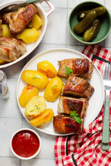 pork ribs with potatoes.selective focus.top veiw.