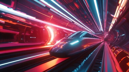 Fototapeta premium Futuristic train tunnel neon lights