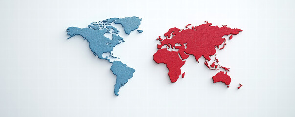 World map in blue and red colors representing geopolitical divisions