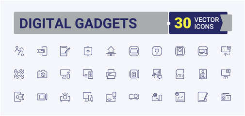 Fototapeta premium Digital Gadgets icon collection. Contains such icons as smart device, smart, smart gadget, device, gadget, tech. Tech Gadgets icon set. Conceptual pictogram and infographic.