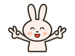 満面の笑顔でダブルピースをするかわいいうさぎさんの上半身イラスト