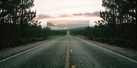 Asphalt Road Leading to Mountains at Sunset