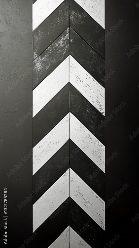 Poster bold black and white geometric pattern with arrows on a textured background