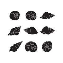 seashell and mollusk silhouette vector icon set ocean conch scallop spiral shell clipart design