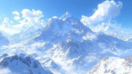 Obraz premium Breathtaking vista of snow-capped peaks bathed in a dreamy celestial light