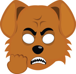 vector illustration emoji character face dog cartoon, with white eyes of angry expression concept, sharp teeth and hand revenge gesture
