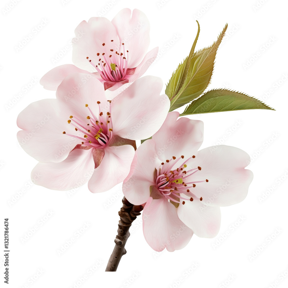 Poster beautiful branch of pink cherry blossoms displaying vibrant colors against a soft background signify