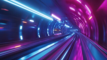 Futuristic tunnel with vibrant neon lights