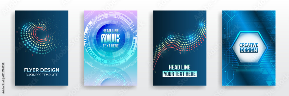 Poster page layout set for sci-fi. set of high-tech covers for marketing. modern technology design for post