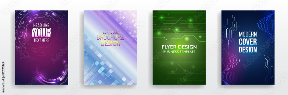 Poster page layout set for sci-fi. set of high-tech covers for marketing. modern technology design for post